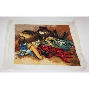 vintage completed needlepoint Sunset #6224 Native American Still Life 14"x11"